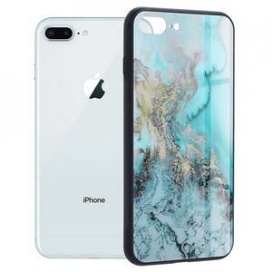 Husa iphone 7 plus cu sticla securizata, techsuit glaze - blue ocean