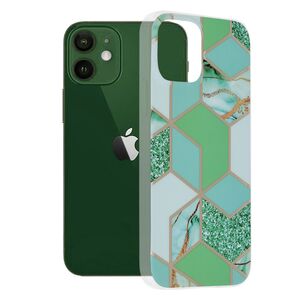 Husa iphone 12 marble series, techsuit - green hex