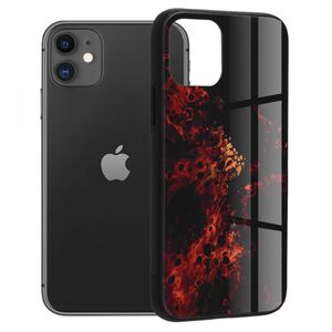 Husa iphone 11 cu sticla securizata, techsuit glaze - red nebula