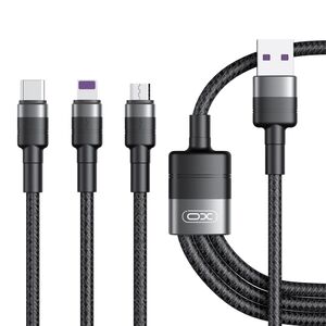 Cablu de incarcare 3 in 1 USB - Lightning + USB-C + microUSB 1,2 m 40W XO Q191, negru