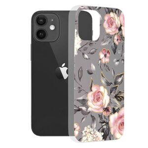 Husa iphone 12 marble series, techsuit - bloom of ruth gray