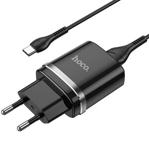 Incarcator priza USB + cablu Type-C Hoco N1, 2.4A, 12W, negru