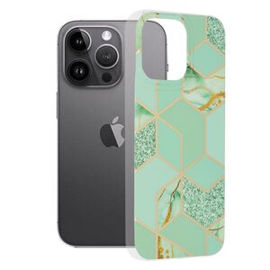 Husa apple iphone 14 pro max marble series, techsuit - green hex
