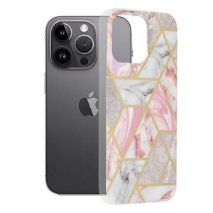 Husa apple iphone 14 pro max marble series, techsuit - pink hex