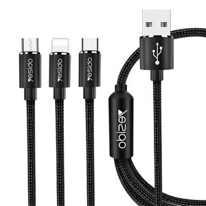 Cablu de date Lightning, Type-C, Micro-USB Yesido CA60, 3A 60W, 1.2m, negru