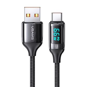 Cablu de date USB la tip C PD66W Usams U78, 6A, Type-C, PD, 66W, Digital Display, Fast Charge, 1.2m, negru