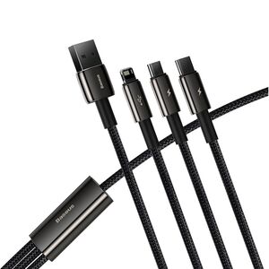 Cablu de date USB la Micro-USB, Lightning, Type-C Baseus, 1.5m, 3.5A, negru, CAMLTWJ-01