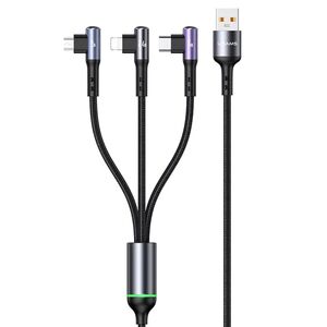 Cablu date 3 in 1 de la USB la Lightning Apple, USB tip C si Micro-USB, 66W, 480Mbps USAMS U80