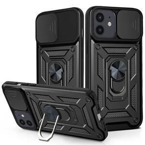 Husa pentru iPhone 12, iPhone 12 Pro cu inel Ring Armor Kickstand Tough, protectie camera (negru)