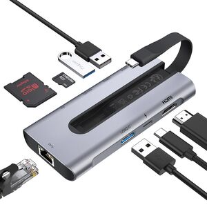 Hub 8 in 1 USB Type-C ESR 1 x RJ45, 3 x USB, 2 x USB Type-c, Hdmi, Sd card, Micro sd card - space grey