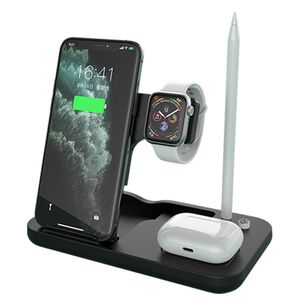 Statie de incarcare Wireless 4 in 1 pentru iPhone, Apple Watch. AirPods, Apple Pencil 15W cu cablu - negru