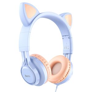 Casti cu urechi de pisica, fir si microfon Hoco W36, bleu
