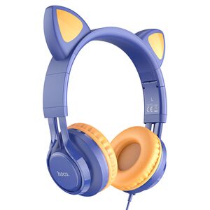 Casti cu urechi de pisica, fir si microfon Hoco W36, albastru