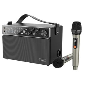 Boxa karaoke cu 2 microfoane wireless Hoco BS50, Bluetooth 5.0, SD Card, U Disk, AUX, 120W, 4000mAh, negru