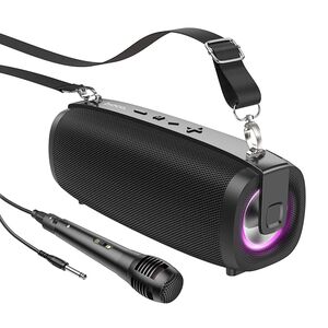 Boxa karaoke cu microfon wireless portabila Outdoor Karaoke Party, RGB, TWS, FM, Bluetooth 5.3, 10W Hoco BS55, negru