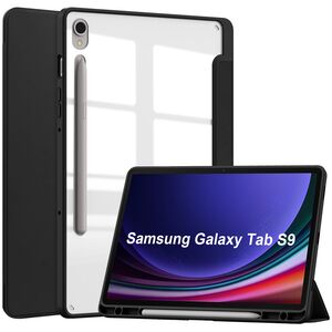Husa Samsung Galaxy Tab S9 11 inch Ultra-Light / Slim tip stand, cu functie sleep/wake-up si slot pentru stylus, negru / transparent