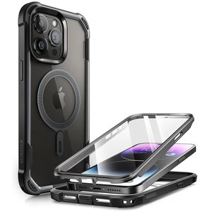 Pachet 360: Husa cu folie integrata iPhone 15 Pro Max i-Blason Ares MagSafe, negru