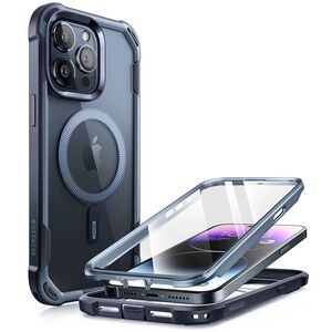Pachet 360: Husa cu folie integrata iPhone 15 Pro Max i-Blason Ares MagSafe, navy blue