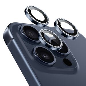 Folie sticla cu strasuri camera iPhone 15 Pro / 15 Pro Max ESR Lens Protector, albastru