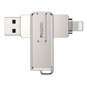 Flash drive, stick memorie OTG, USB, Lightning (iPhone, iPad), Yesido FL16, 5Gbps, 128 GB, silver