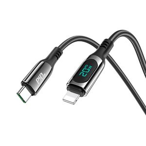 Cablu USB-C la iPhone 20W cu Display LED Hoco S51, 1.2m, negru