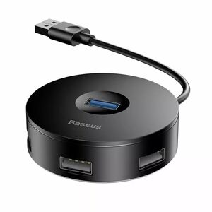 HUB Baseus - Docking Station Airjoy (CAHUB-F01) - USB la 1 x USB 3.0, 3 x USB 2.0, Micro-USB, Round Box, 10cm - negru