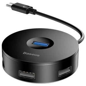 Hub Baseus - Docking Station Airjoy (CAHUB-G01) - USB Type-C la 1 x USB 3.0, 3 x USB 2.0, Micro-USB, Round Box, 10cm, negru