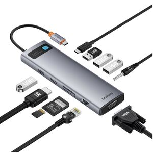 Hub, adaptor de la USB Type-C la HDMI, VGA, 4xUSB, Type-C, RJ45, SD, TF, Jack Baseus, B00030709811-00