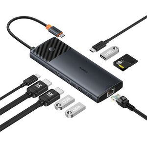 Hub, adaptor de la USB-C la 2 x HDMI, 3xUSB, 2xUSB-C, RJ45, SD,TF Baseus, B00061800123-00