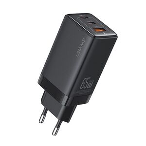 Incarcator GaN Fast Charging, 2 x Type-C PD65W, USB-A 3A, US-CC180, negru