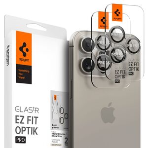 [Pachet 2x] Folie sticla camera iPhone 14 Pro / 14 Pro Max / 15 Pro / 15 Pro Max Spigen Glas.tR Optik, bej