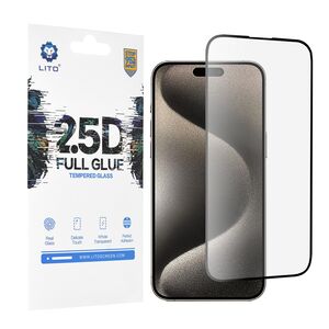 Folie sticla iPhone 15 Pro Max Lito 2.5D Full Glue, negru