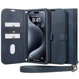 Husa iPhone 15 Pro Spigen Wallet S Pro, albastru