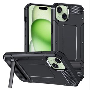 Husa antisoc iPhone 15 Techsuit Hybrid Armor Kickstand, negru
