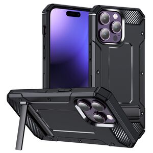 Husa antisoc iPhone 15 Pro Techsuit Hybrid Armor Kickstand, negru
