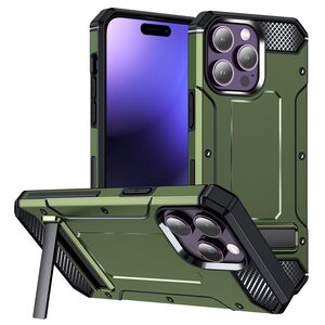 Husa antisoc iPhone 15 Pro Techsuit Hybrid Armor Kickstand, verde