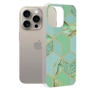 Husa iPhone 15 Pro Max Techsuit Marble, Green Hex