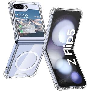 Husa pentru Samsung Galaxy Z Flip 5 cu MagSafe Anti-Shock 1.5mm, reinforced corners, transparent