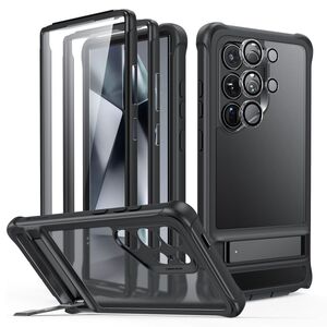 [Pachet 360°] Husa cu folie integrata Samsung Galaxy S24 Ultra ESR Armor Tough Kickstand HaloLock, negru frost