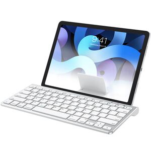 Tastatura wireless bluetooth cu suport integrat glisant pentru tablete Omoton ergonomica, silver
