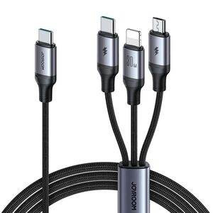 Cablu 3 in 1 USB tip C la USB tip C, lightning / iPhone, Micro-USB JoyRoom, 30W, 1.2m, negru, SA21-1T3