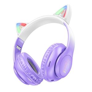 Casti cu urechi pisica Bluetooth pentru copii Hoco W42, mov