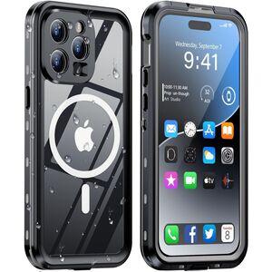 Pachet 360: Husa cu folie integrata iPhone 14 Pro Max cu MagSafe, ShockProof Dust-Water Proof Full Body, negru