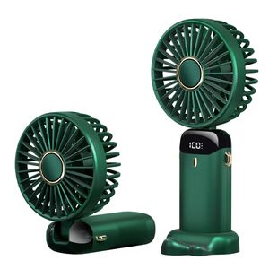 Ventilator portabil 4 in 1 de birou / mana / gat, 5 trepte de viteza, unghiuri reglabile pana la 90 grade, ecran LED, acumulator reincarcabil port USB-C, cu suport pentru telefon, verde