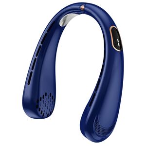 Ventilator portabil pentru gat, cu acumulator reincarcabil, 5 trepte de viteza cu display LED, deschidere ajustabila 1 - 19 cm, albastru