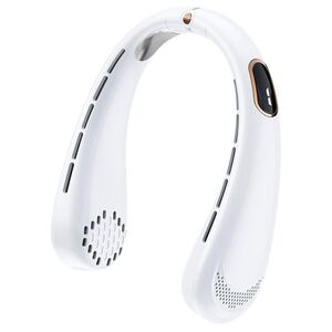 Ventilator portabil pentru gat, cu acumulator reincarcabil, 5 trepte de viteza cu display LED, deschidere ajustabila 1 - 19 cm, alb