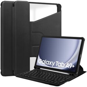 Husa cu tastatura iluminata pentru Samsung Galaxy Tab A9+ Plus 11 inch rotativa 360, negru