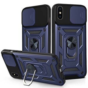 Husa pentru iPhone X / XS cu inel Ring Armor Kickstand Tough, protectie camera - blue