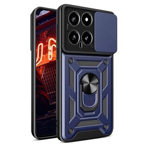 Husa pentru Xiaomi 14 Ring Armor Kickstand Tough Rugged Cover cu protectie camera - blue