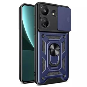 Husa pentru  Xiaomi Redmi 13C 4G Ring Armor Kickstand Tough Rugged Cover cu protectie camera, albastru